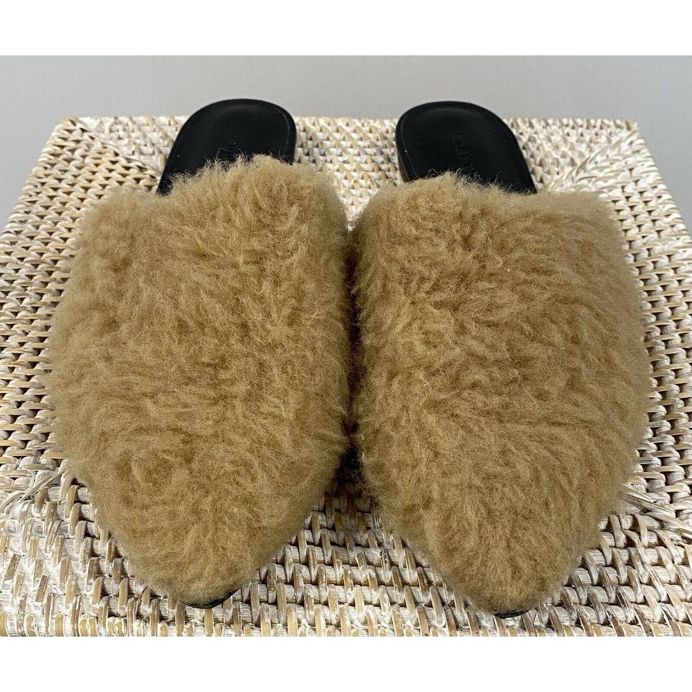 Jenni Kayne‎ Women's Shearling Leather Mule Flats In Natural Size 10 EU Size 40